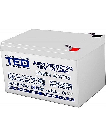Acumulatori - Acumulator stationar 12V 14,5Ah High Rate F2 AGM VRLA TED Electric TED12145