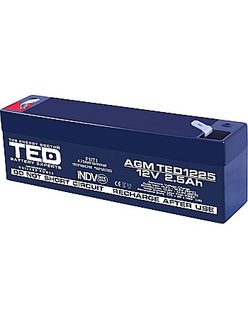 Acumulatori - Acumulator stationar 12V 2,5Ah F1 AGM VRLA TED Electric TED1225
