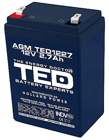 Acumulatori - Acumulator stationar 12V 2,7Ah F1 AGM VRLA TED Electric TED1227