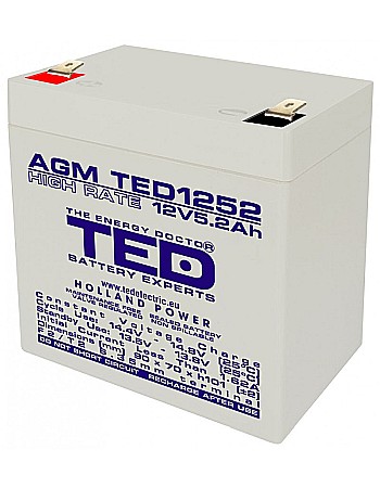 Acumulatori - Acumulator stationar 12V 5,2Ah High Rate F2 AGM VRLA TED Electric TED1252