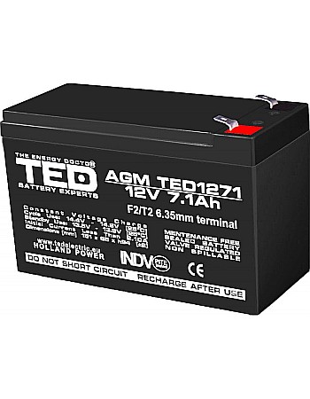 Acumulator stationar 12V 7,1Ah F2 AGM VRLA TED Electric TED1271F2