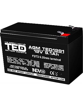 Acumulator stationar 12V 9,1Ah F2 AGM VRLA TED Electric TED1291