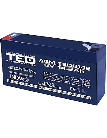 Acumulatori - Acumulator stationar 6V 14,2Ah F2 AGM VRLA TED Electric TED6142
