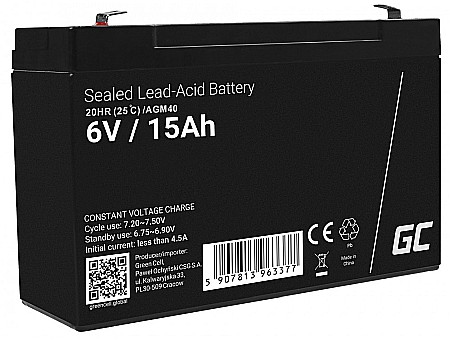 Surse de energie - Acumulator stationar 6V 15Ah F1 AGM Green Cell AGM40