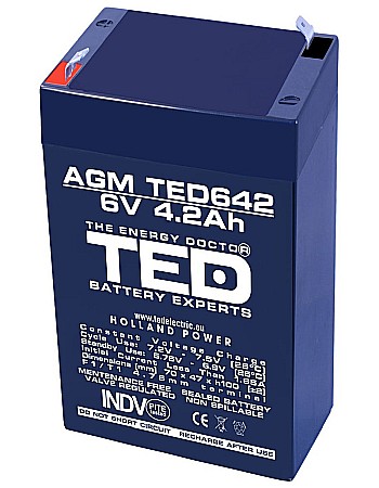Acumulatori - Acumulator stationar 6V 4,2Ah F1 AGM VRLA TED Electric TED642