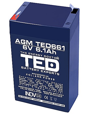 6 V - Acumulator stationar 6V 6,1Ah F1 AGM VRLA TED Electric TED661