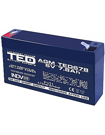 Acumulatori - Acumulator stationar 6V 7,8Ah F1 AGM VRLA TED Electric TED678