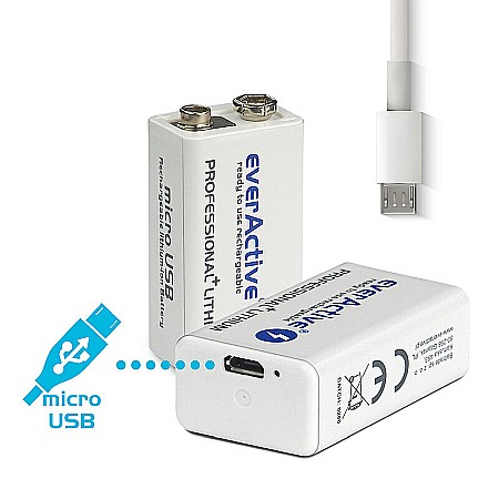 Acumulator tip 9V Li-ion 550mAh 1200 cicluri 6F22 cu incarcare directa la micro USB [1]