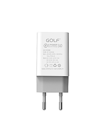Surse de incarcare - Alimentator (Incarcator) de la retea (230V) la 1 x QC USB 3A Fast Charge Alb GF-U206Q Golf
