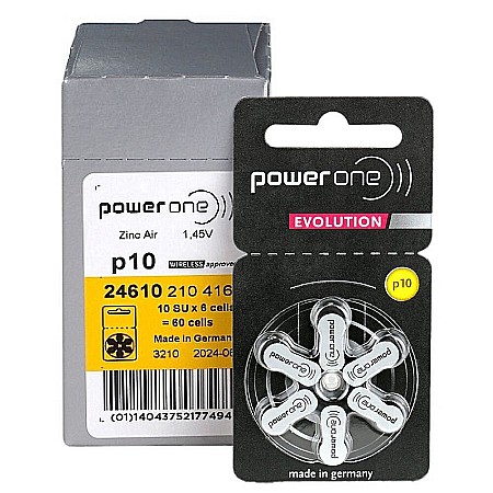 Baterii 10 PR70 PowerOne Evolution Zinc-Aer 1.45V Pentru Aparate Auditive cutie 60 Baterii