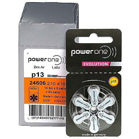 Baterii 13 PR48 PowerOne Evolution Zinc-Aer 1.45V Pentru Aparate Auditive cutie 60 Baterii