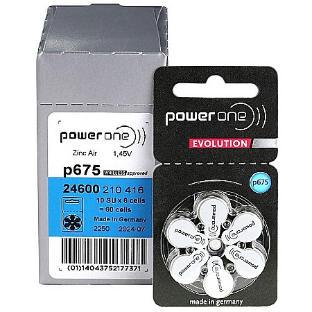 Baterii 675 PR44 PowerOne Evolution Zinc-Aer 1.45V Pentru Aparate Auditive cutie 60 Baterii