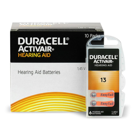 Baterii zinc-aer tip 13 PR48 1,45V - Baterii Duracell 13 PR48 Zinc-Aer 1,45V Pentru Aparate Auditive Cutie 60 Baterii