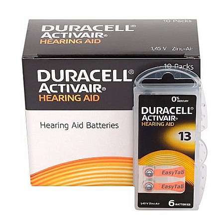 Baterii Zinc-Aer - Baterii Duracell 13 PR48 DA13 Zinc-Aer 1,45V Pentru Aparate Auditive Set 60 Baterii