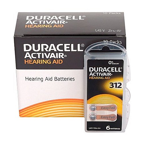 Baterii Zinc-Aer - Baterii Duracell 312 PR41 DA312 Zinc-Aer 1,45V Pentru Aparate Auditive Set 60 Baterii