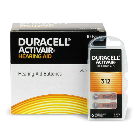 Baterii zinc-aer tip 312 PR41 1,45 V - Baterii Duracell 312 PR41 Zinc-Aer 1,45V Pentru Aparate Auditive Cutie 60 Baterii