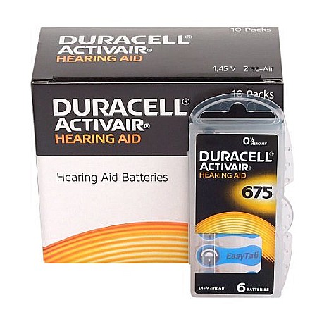 Baterii Zinc-Aer - Baterii Duracell 675 PR44 DA675 Zinc-Aer 1,45V Pentru Aparate Auditive Set 60 Baterii