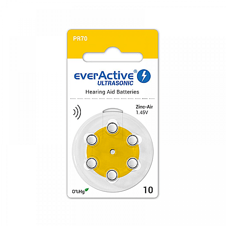 Baterii Zinc-Aer - Baterii EverActive Ultrasonic 10 PR70 Zinc-Aer 1,45V Pentru Aparate Auditive Set 6 Baterii