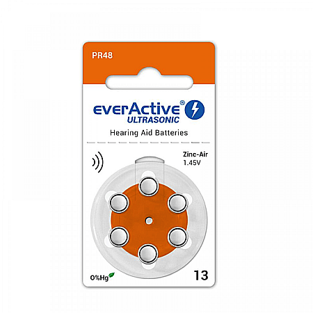 Baterii Zinc-Aer - Baterii EverActive Ultrasonic 13 PR48 Zinc-Aer 1,45V Pentru Aparate Auditive Set 6 Baterii