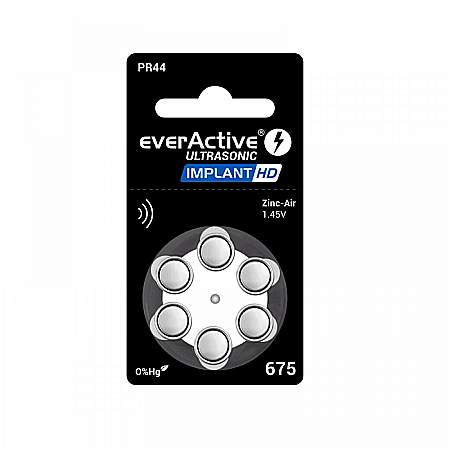 Baterii Zinc-Aer - Baterii EverActive Ultrasonic Implant HD  675 PR44 Zinc-Aer 1,45V Pentru Aparate Auditive Set 6 Baterii