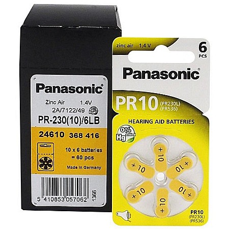 Baterii Zinc-Aer - Baterii Panasonic 10 PR70 PR10 Zinc-Aer 1,4V Pentru Aparate Auditive Set 60 Baterii