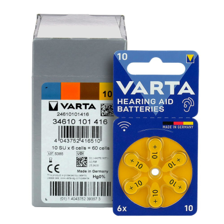 Baterii Varta 10 PR70 Zinc-Aer 1,4V Pentru Aparate Auditive Cutie 60 Buc