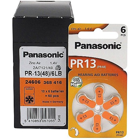 Baterii Zinc-Aer - Baterii Panasonic 13 PR48 PR13 Zinc-Aer 1,4V Pentru Aparate Auditive Set 60 Baterii
