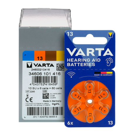 Baterii Varta 13 PR48 Zinc-Aer 1,4V Pentru Aparate Auditive Cutie 60 Buc