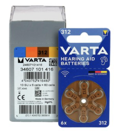 Baterii zinc-aer tip 312 PR41 1,45 V - Baterii Varta 312 PR41 Zinc-Aer 1,4V Pentru Aparate Auditive Cutie 60 buc