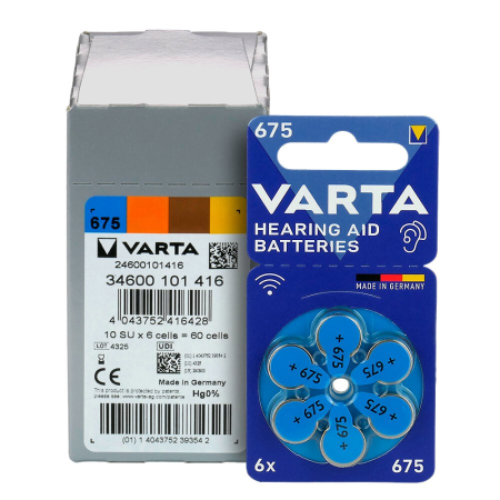 Baterii pentru aparate auditive - Baterii 675 PR44 Varta Zinc-Aer 1,45V Pentru Aparate Auditive Cutie 60 Buc
