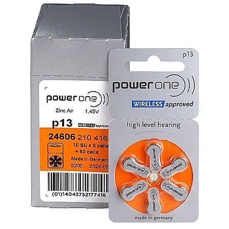 Baterii Zinc-Aer - Baterii PowerOne 13 PR48 Zinc-Aer 1,45V Pentru Aparate Auditive Set 60 Baterii