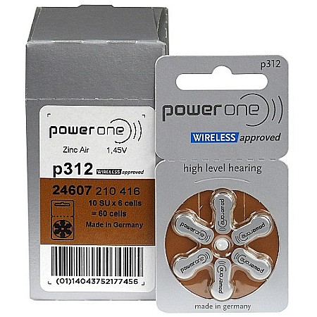 Baterii Zinc-Aer - Baterii PowerOne 312 PR41 Zinc-Aer 1,45V Pentru Aparate Auditive Set 60 Baterii