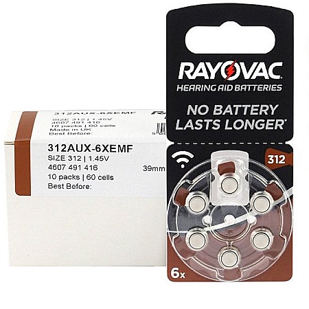 Baterii Zinc-Aer - Baterii Rayovac Acoustic 312 PR41 Zinc-Aer 1.45V Pentru Aparate Auditive Set 60 Baterii