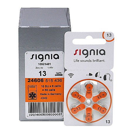 Baterii Zinc-Aer - Baterii Signia 13 PR48 Zinc-Aer 1.45V Pentru Aparate Auditive Set 60 Baterii