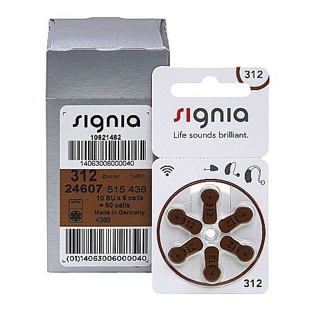 Baterii Zinc-Aer - Baterii Signia 312 PR41 Zinc-Aer 1.45V Pentru Aparate Auditive Set 60 Baterii