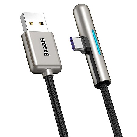Cablu USB la USB Tip C Baseus Iridescent Lamp 90 and deg Elbow 4A 40W 1m CAT7C-B01 date si incarcare, negru [2]