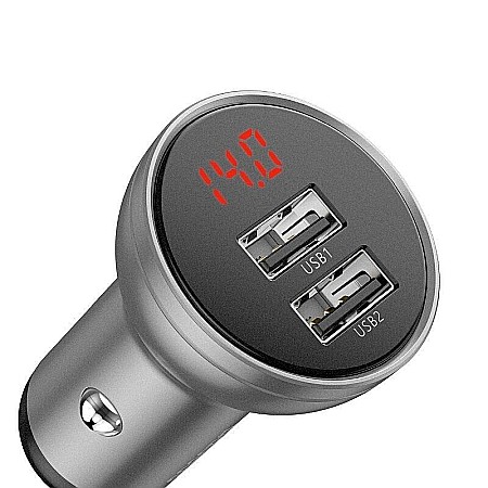 Incarcatoare auto - Incarcator Auto Baseus Digital Display Dual USB 4.8A 24W CCBX-0S Silver