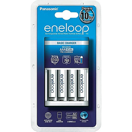 Incarcatoare - Incarcator Panasonic cu 4 acumulatori Eneloop AAA R3 750mAh Ni-MH 1.2V K-KJ51MCC04E