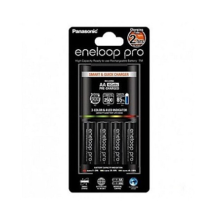 Surse de incarcare - Incarcator Panasonic cu 4 acumulatori Eneloop PRO AA R6 2500mAh Ni-MH 1,2V Smart & Quick K-KJ55HCD40E