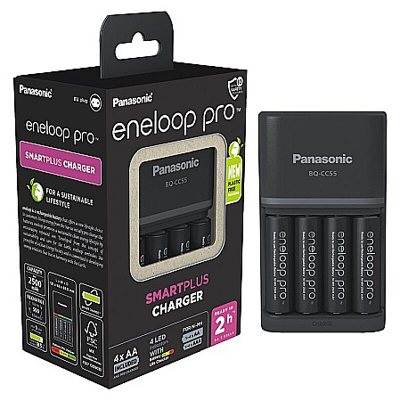 Incarcatoare - Incarcator Panasonic Eneloop BQ-CC55 + 4 x R6/AA Eneloop PRO 2500mAh BK-3HCDE EKO