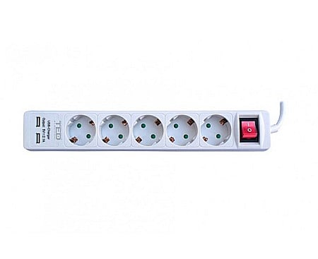 Electrice si electronice - Prelungitor 1.5 metri 5 prize schuko + 2 iesiri USB 2.0 + intrerupator cablu 3x1mm TED