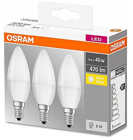 Becuri LED - Set 3 becuri LED Osram lumanare 5W E14 B40 2700k lumina calda