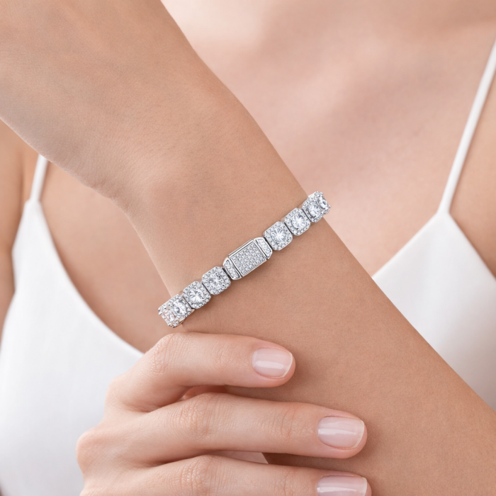 Brățară Tennis cu Moissanite Rotund Briliant D VVS 4mm din Argint Placat cu Platină [3]