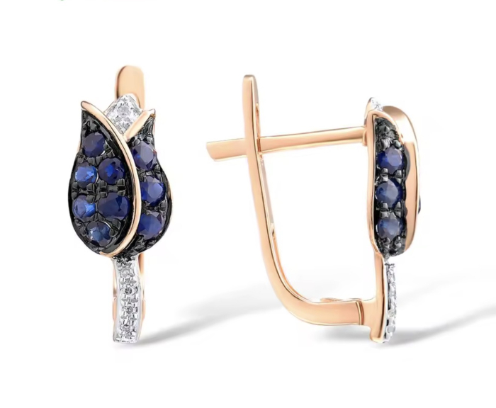 Cercei aur alb 14K cu safire royal blue și diamante | 6x17 mm | 2 g [4]