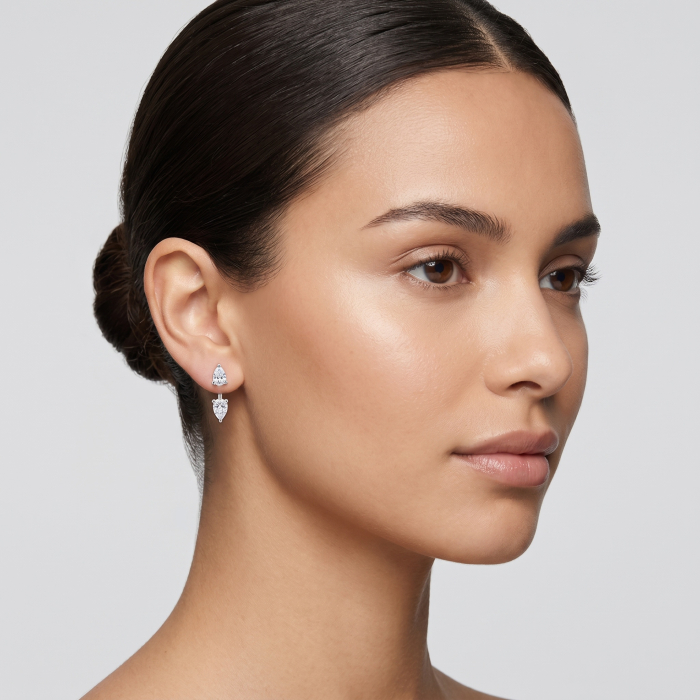 Cercei Ear Jacket cu Moissanite Para 2 CT D VVS | Argint Placat cu Platină, Aur Galben sau Rose [5]