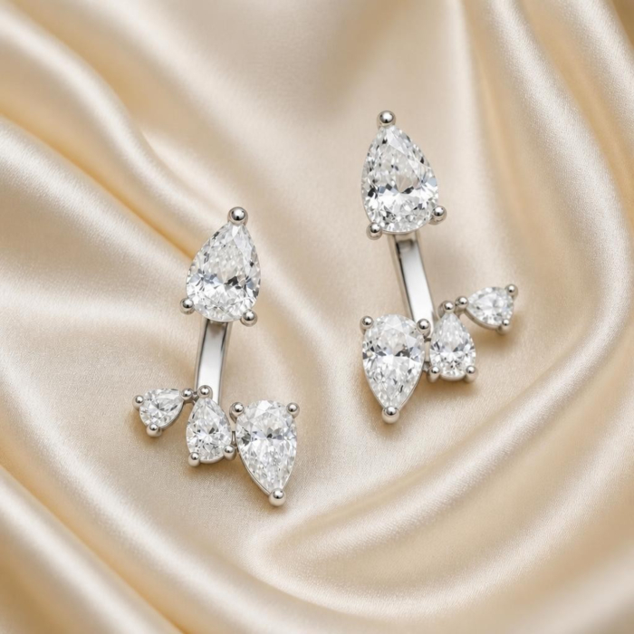 Ear Jacket Earrings with Pear Moissanite 3,9 CT [4]
