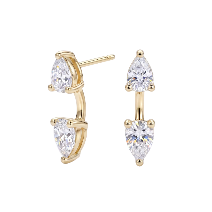 Cercei Ear Jacket cu Moissanite Para 2 CT D VVS | Argint Placat cu Platină, Aur Galben sau Rose [3]
