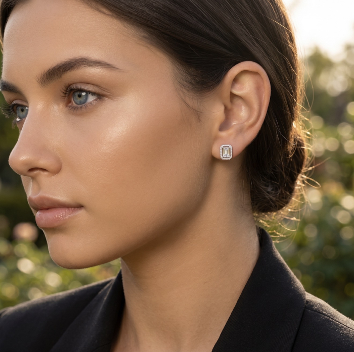 Emerald Cut Halo Stud Earrings [6]
