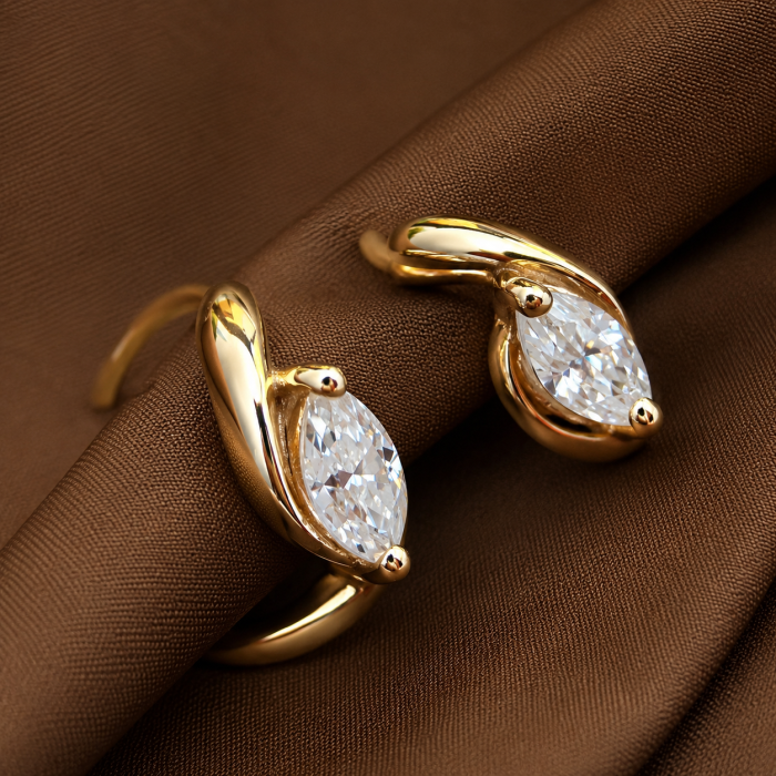 Cercei hoops din argint cu moissanite marquise 0.8 ct D VVS | The Elle [3]