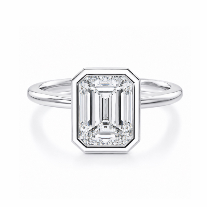 Lab-grown emerald-cut diamond engagement ring with bezel setting | Silver, Gold, or Platinum [9]